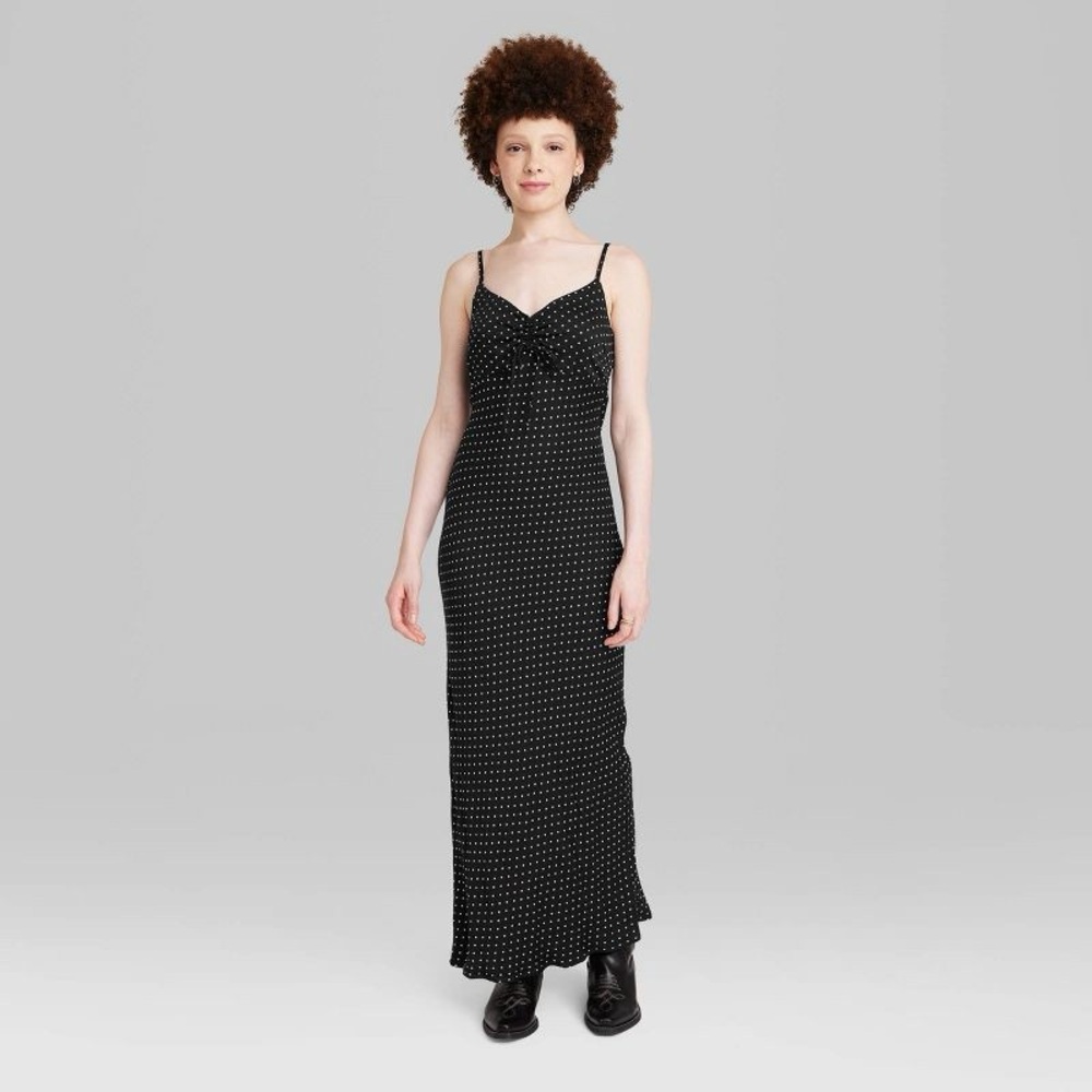 Women’s Ruched Front Maxi Slip Dress - Wild Fable Black Polka Dots
